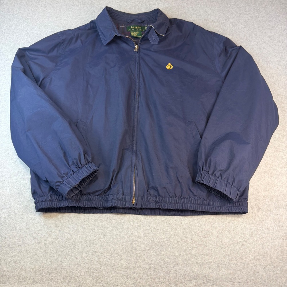 Lauren Ralph Lauren Mens XL Navy Blue Crest Windbreaker Harrington Jacket Plaid